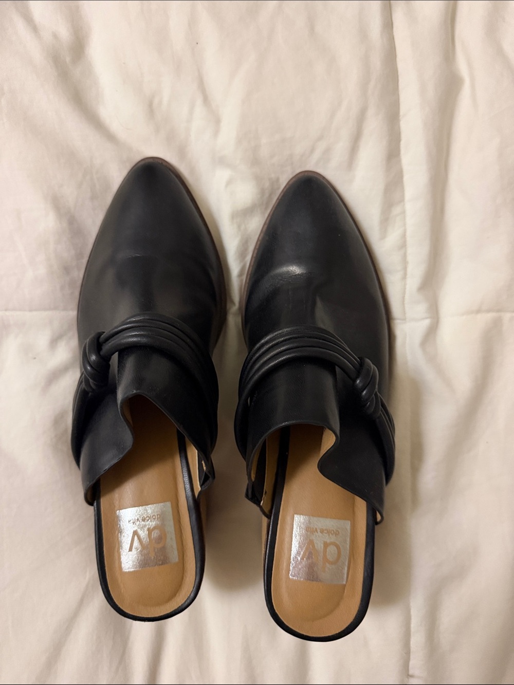 DV by Dolce Vita Black Leather Pointed Knot Mules